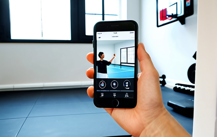 배드민턴 훈련용 도구 추천 - Smart Racket Analysis**

"A badminton player, fully clothed in athletic wear, reviewing data on a ta...