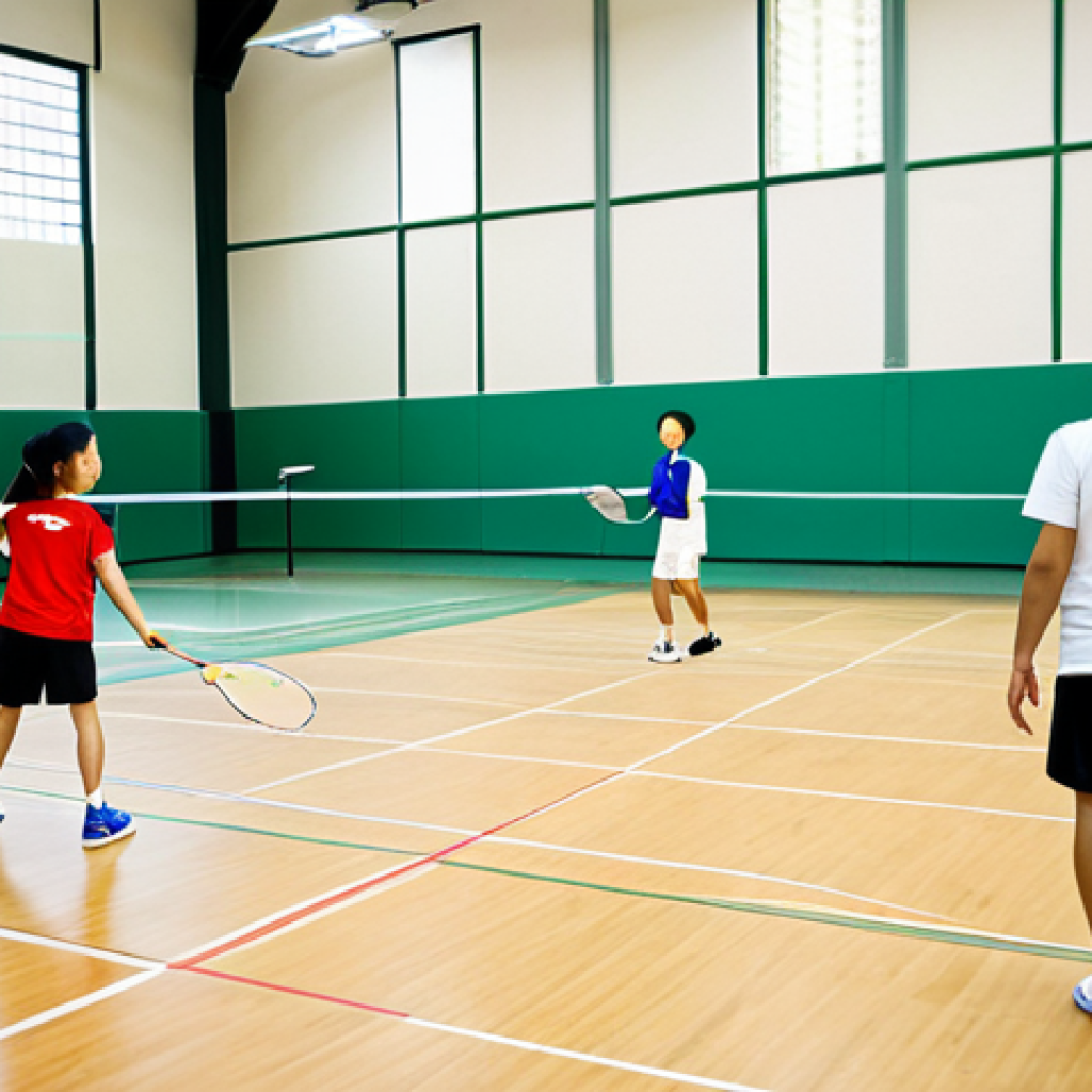 배드민턴 동아리 만들기 가이드 - **Subject:** A group of fully clothed badminton players, diverse ages and genders, in appropriate at...