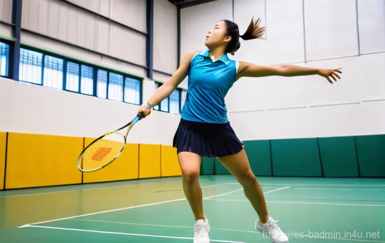 초보자를 위한 배드민턴 코칭 팁 - **Prompt:** A close-up, eye-level shot of a male badminton player's hands on a racket, demonstrating...