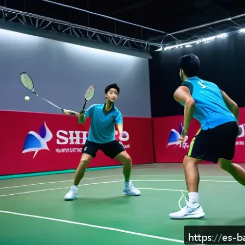 배드민턴 경기 비디오 분석 팁 - A dynamic badminton match scene featuring two adult players on a modern indoor court, both wearing a...