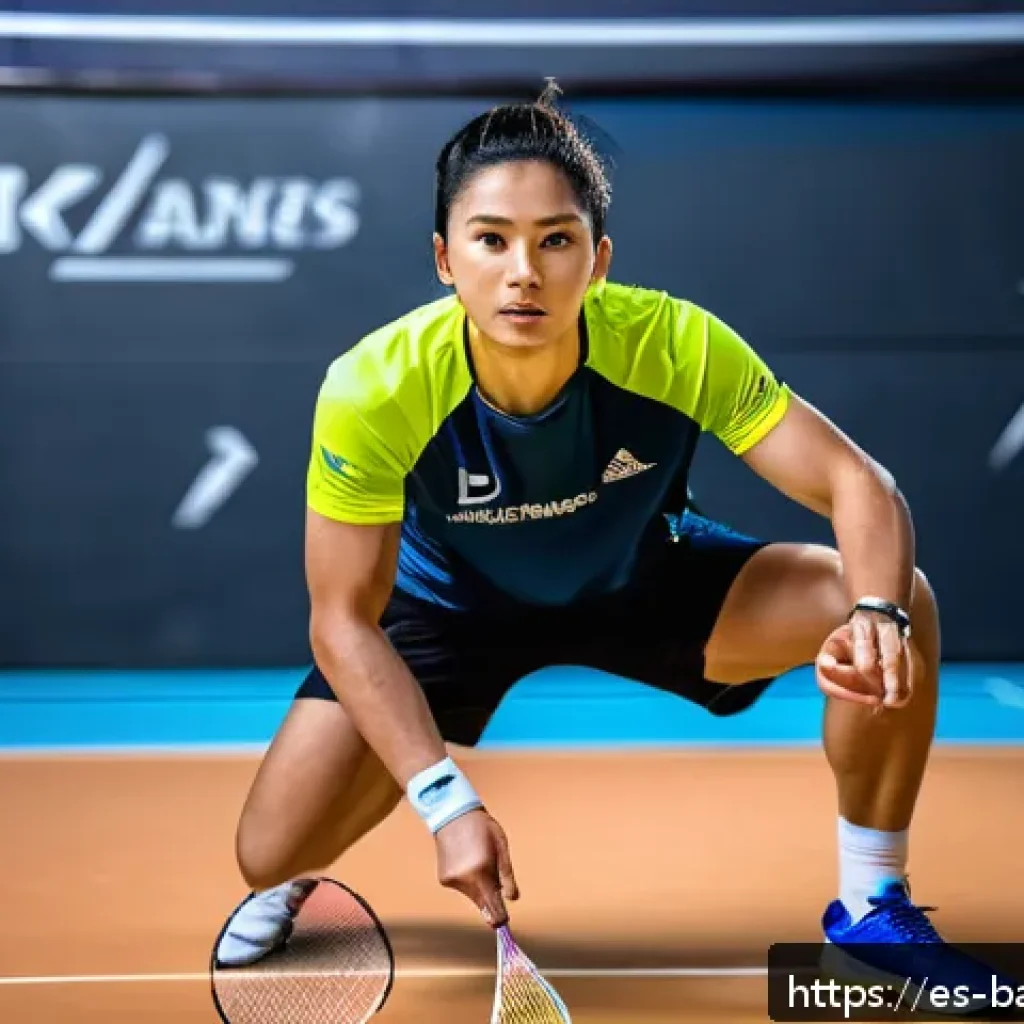 배드민턴 성과 분석 도구 활용 - A professional badminton player wearing sporty attire and a smart wrist wearable device during a hig...