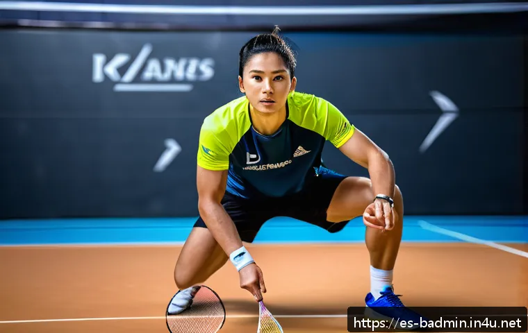 배드민턴 성과 분석 도구 활용 - A professional badminton player wearing sporty attire and a smart wrist wearable device during a hig...